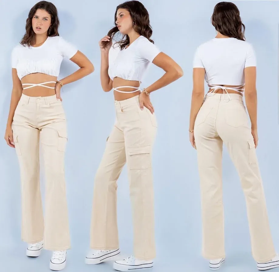Pantalón cargo para dama color beige