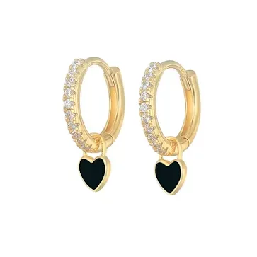 Argollas acero inoxidable para dama diseño corazon negro