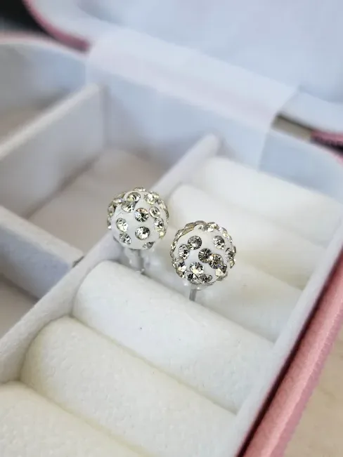 Aretes para dama de fantasía con diseño de bola con diamantes de imitación