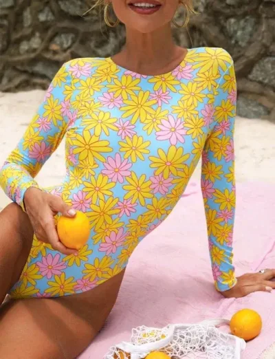 Bikini bañador para dama estampado floral color celeste