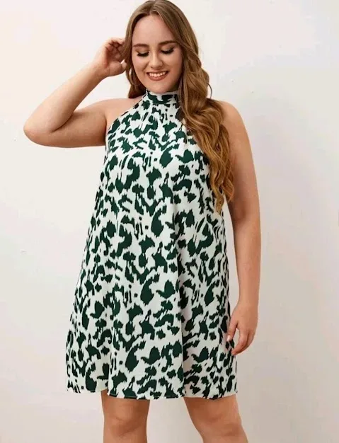 Vestido para dama plus color blanco con verde