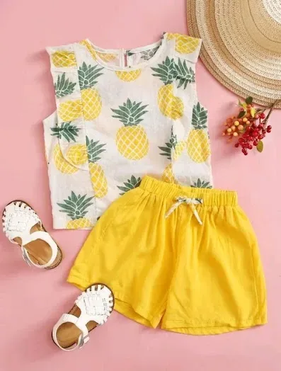 Conjunto para niña color blanco y amarillo