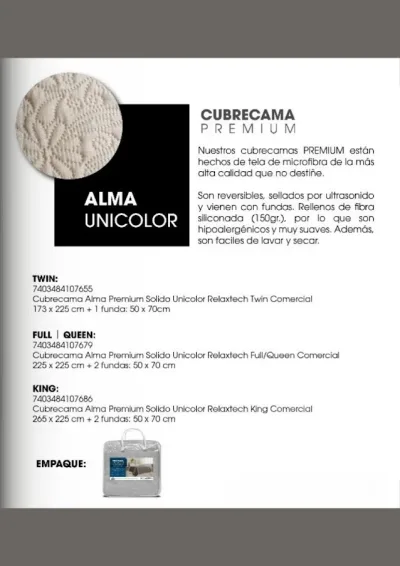 Cubrecama  premium unicolor Alma Queen