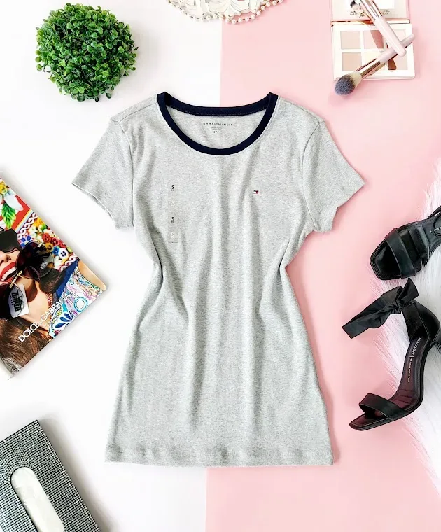CamisetaTommy Hilfiger para dama color gris y azul