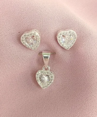 Conjunto de aretes y dije para dama plata 925 color plata
