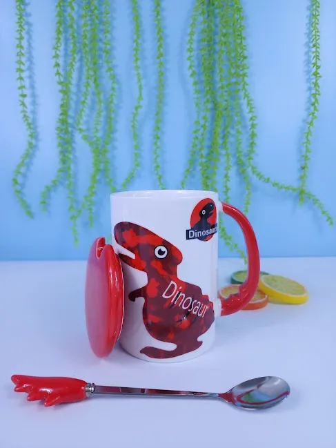 Tasa de dinosaurio con Tapa y Cuchara