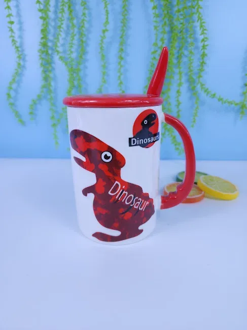 Tasa de dinosaurio con Tapa y Cuchara