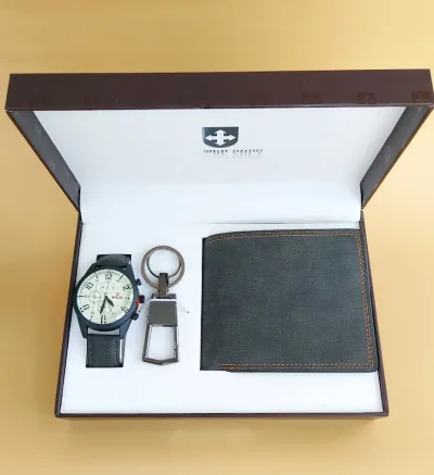 Set de reloj y billetera para caballero PL 5036 BLK-L BRN
