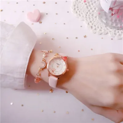 Reloj con diseño de gato para dama color rosado
