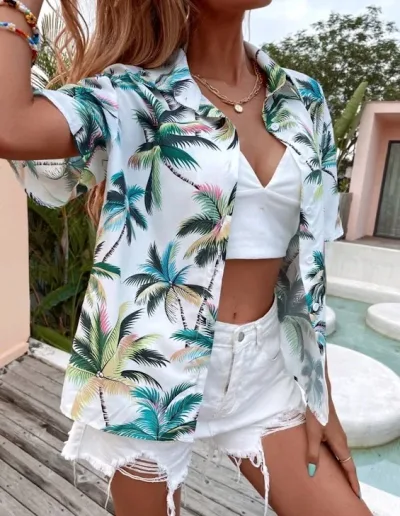 Camisa para dama diseño de palmeras