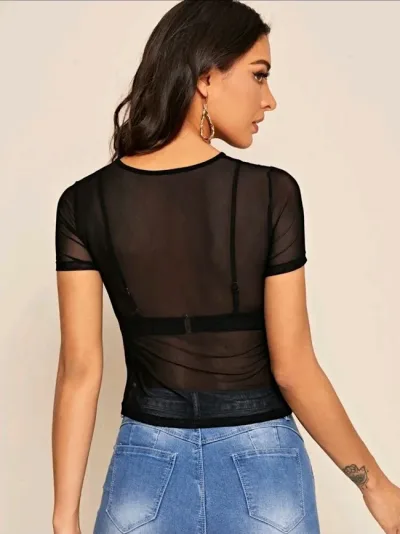Blusa para dama transparente con estampado de flores