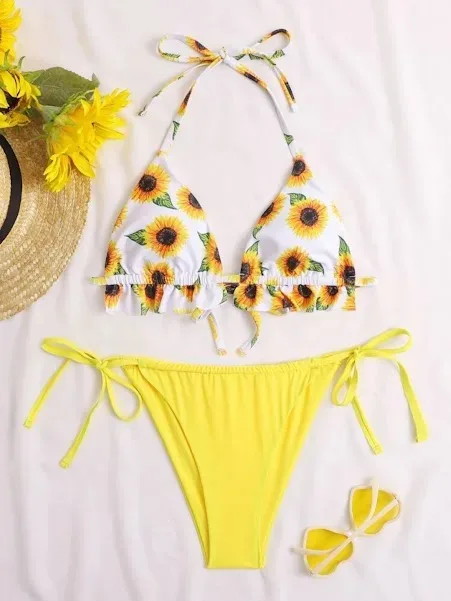 Vestido de baño para dama con diseño de girasoles