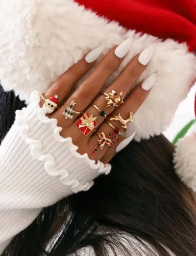 Set de anillos para dama diseño navideño