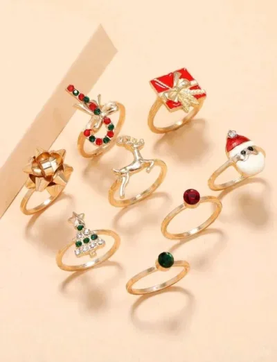 Set de anillos para dama diseño navideño
