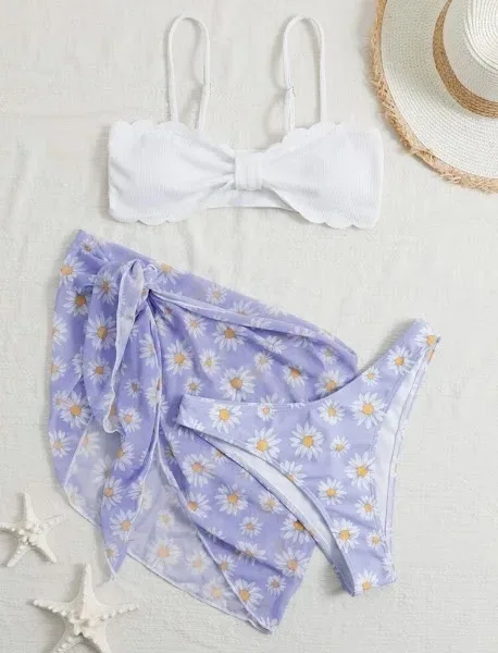 Vestido de baño para dama color blanco con diseño floral