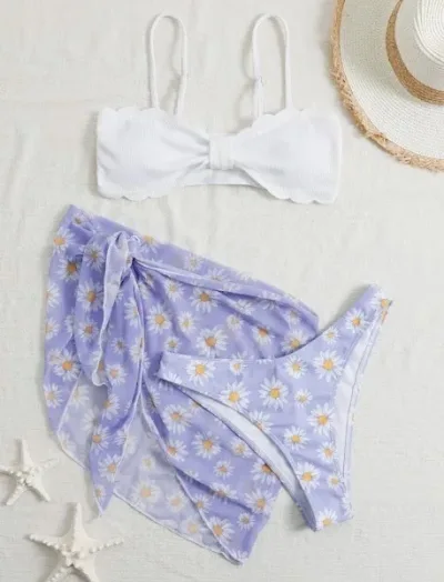 Vestido de baño para dama color blanco con diseño floral