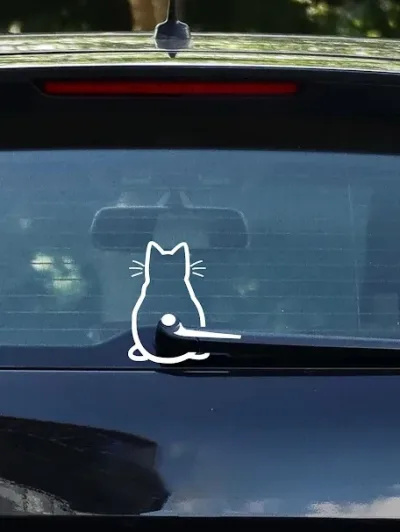 Pagatina para coche con diseño de gato color plateado