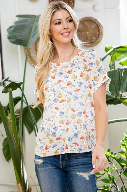 Blusa para dama con estampado de sombrillas