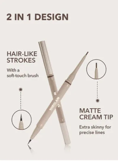 Lapiz de cejas de larga duración 2 en 1, Tono Taupe, Marca SheGlam.