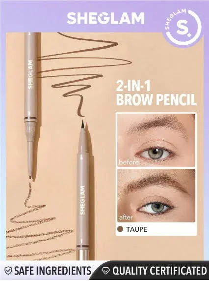 Lapiz de cejas de larga duración 2 en 1, Tono Taupe, Marca SheGlam.