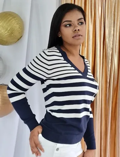 Sueter Tommy Hilfiger para dama color azul y blanco