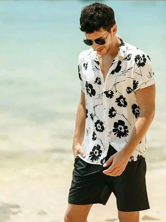 Camisa para caballero diseño floral color blanco