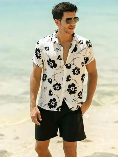 Camisa para caballero diseño floral color blanco