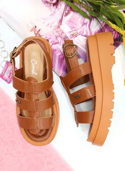 Sandalias Coral para dama Helga Camel Pu