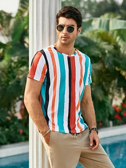 Camiseta para caballero a rayas multicolor