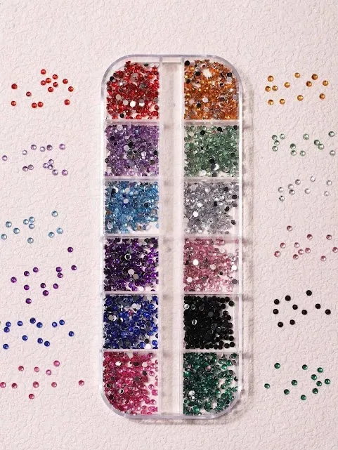 12 rejillas de pedrería para uñas multicolor