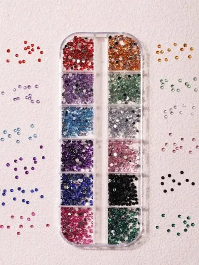 12 rejillas de pedrería para uñas multicolor