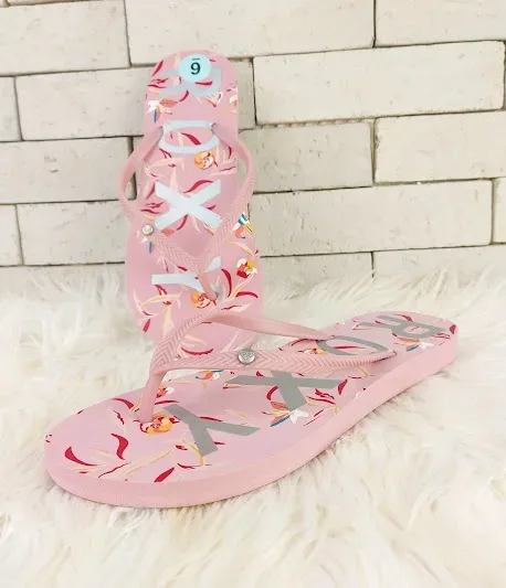 Sandalias Roxy para dama color rosado con estampado floral