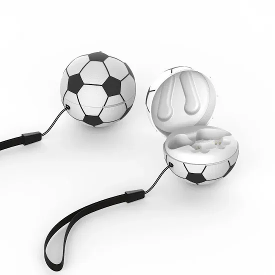 Audifonos inalámbricos diseño de bola de futbol color blanco y negro