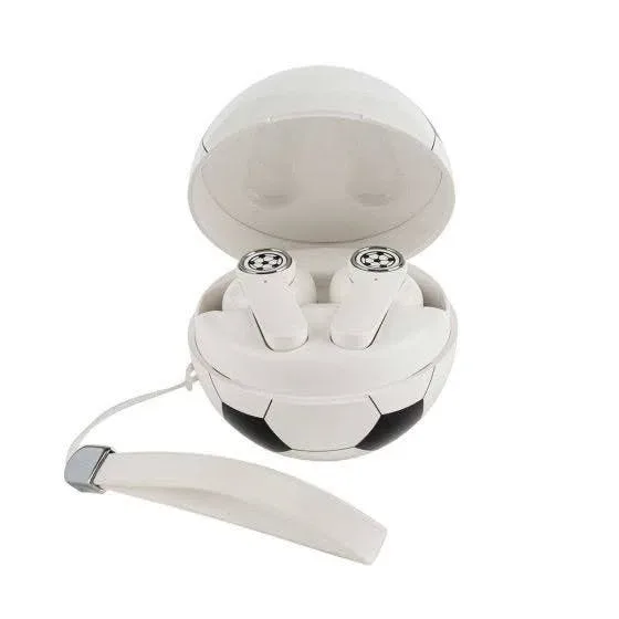 Audifonos inalámbricos diseño de bola de futbol color blanco y negro
