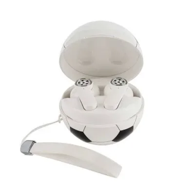 Audifonos inalámbricos diseño de bola de futbol color blanco y negro