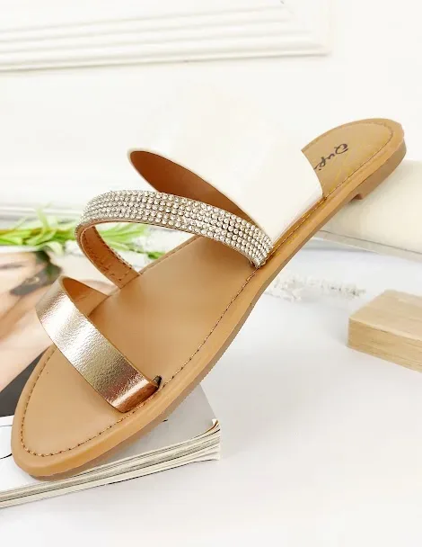 Sandalias para dama color camel, blanco y oro rosa