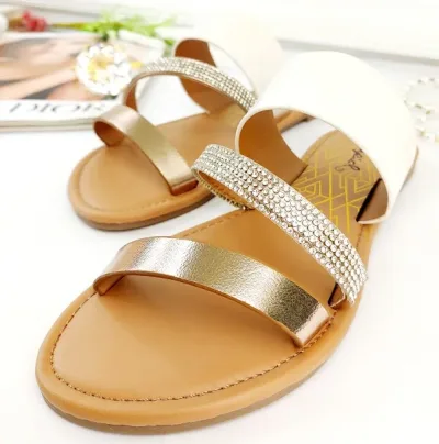 Sandalias para dama color camel, blanco y oro rosa