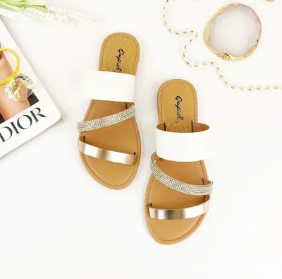 Sandalias para dama color camel, blanco y oro rosa