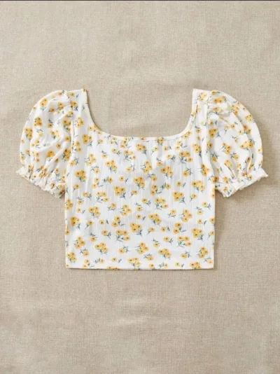 Crop Top blanco floreado