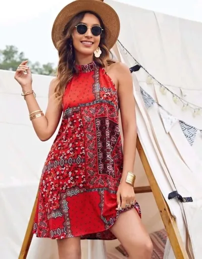 Vestido para dama diseño bohemio color rojo