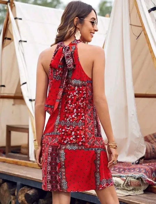 Vestido para dama diseño bohemio color rojo