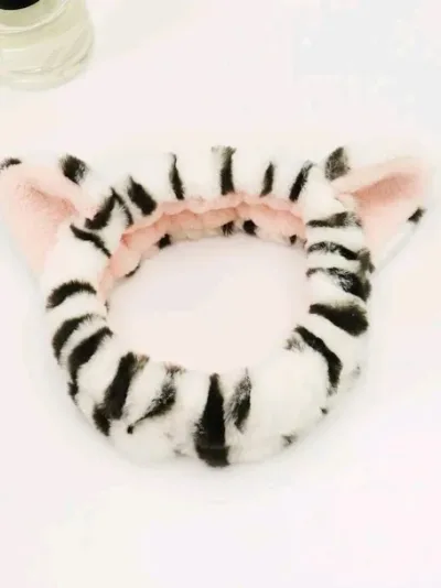 Diadema de baño diseño de gato color blanco, negro y rosa