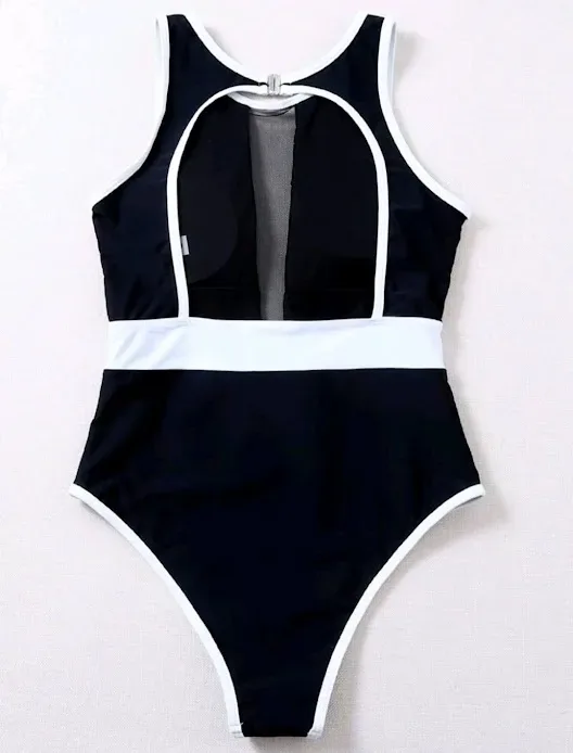 Vestido de baño de una pieza para dama color negro y detalles blancos