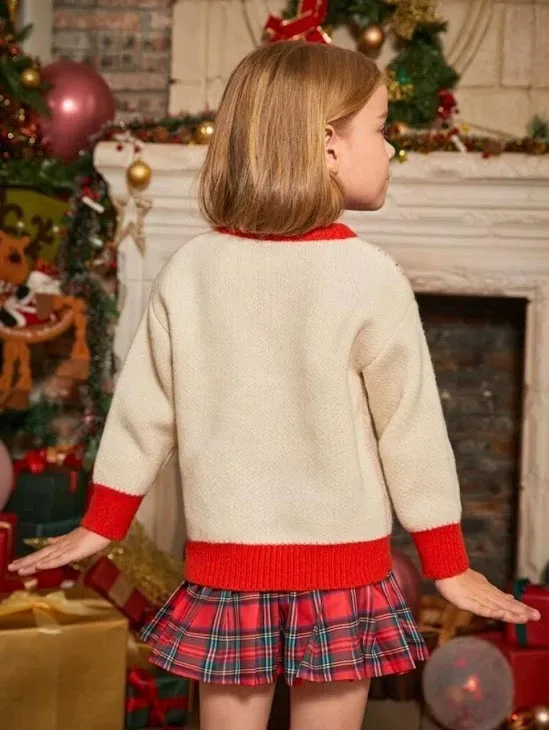 Abrigo para niña color beige y bufanda verde