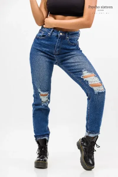 Mom Jeans Psycho Sixteen para dama PW185 color Azul