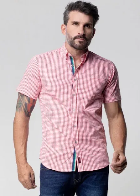 Camiseta Hummer para caballero diseño a cuadros rojos y blancos
