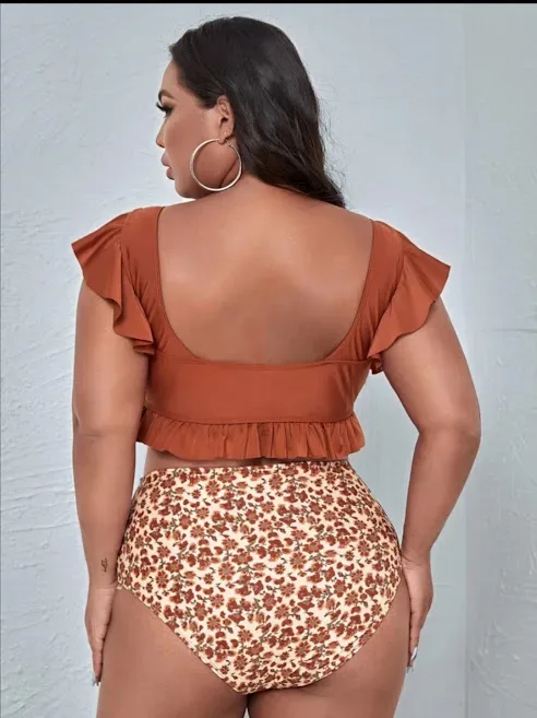 Vestido de baño para dama color terracota con estampado floral