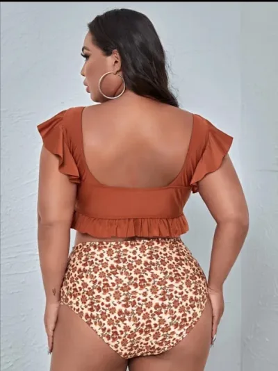Vestido de baño para dama color terracota con estampado floral