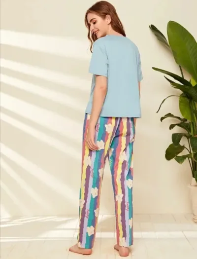 Pijama para dama color celeste con diseños