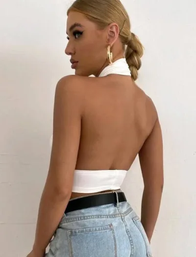 Top halter para dama color blanco cruzado